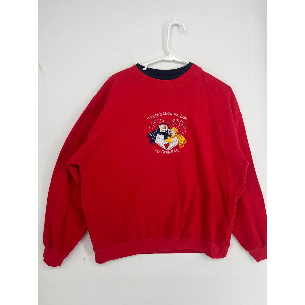 MC Sportswear Snowman Grandkids Embroidered Sweatshirt Red Crewneck XL